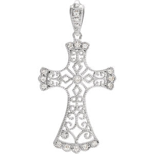 14K White 1/10 CTW Diamond Vintage-Inspired Cross Pendant - Siddiqui Jewelers