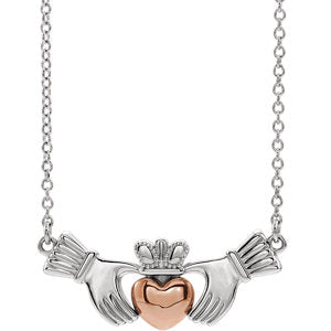 14K White & Rose Claddagh 16" Necklace - Siddiqui Jewelers