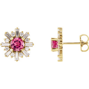 14K Yellow Pink Tourmaline & 3/4 CTW Diamond Earrings - Siddiqui Jewelers