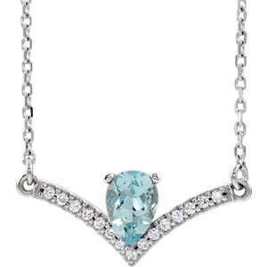 14K White Aquamarine & .08 CTW Diamond 16" Necklace - Siddiqui Jewelers