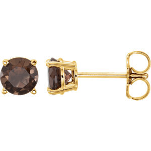 14K Yellow 5 mm Round Smoky Quartz Earrings - Siddiqui Jewelers