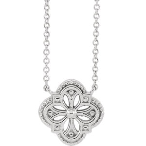 14K White Vintage-Inspired Clover 16" Necklace - Siddiqui Jewelers