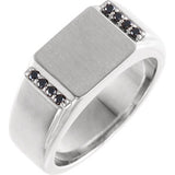Sterling Silver 1/10 CTW Black Diamond 11.5x10 mm Rectangle Signet Ring - Siddiqui Jewelers