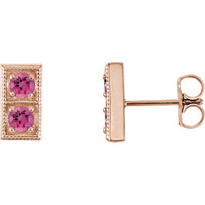 14K Rose Pink Tourmaline Two-Stone Earrings - Siddiqui Jewelers