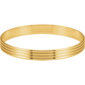 14K Yellow 8 mm Grooved Bangle Bracelet - Siddiqui Jewelers