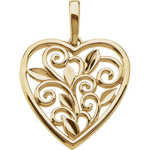 Scroll & Leaf Design Filigree Heart Pendant - Siddiqui Jewelers