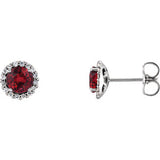 14K White Chatham® Lab-Created Ruby & 1/6 CTW Diamond Earrings - Siddiqui Jewelers