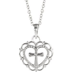 14K White Youth Heart with Cross 16-18" Necklace - Siddiqui Jewelers