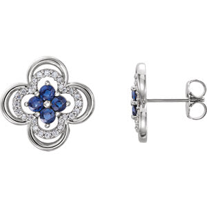 14K White Blue Sapphire & 1/5 CTW Diamond Clover Earrings - Siddiqui Jewelers