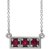 14K White Ruby Three-Stone Granulated Bar 16-18" Necklace - Siddiqui Jewelers