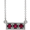 14K White Chatham® Created Ruby Three-Stone Granulated Bar 16-18" Necklace - Siddiqui Jewelers