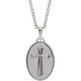 Sterling Silver  Oval Cross Medal 20" Necklace - Siddiqui Jewelers