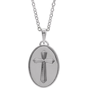 Sterling Silver  Oval Cross Medal 20" Necklace - Siddiqui Jewelers