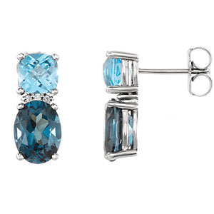 14K White London Blue Topaz, Swiss Blue Topaz & .01 CTW Diamond Earrings - Siddiqui Jewelers