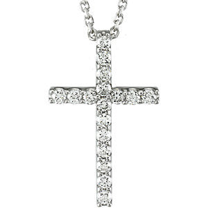 14K White 1/6 CTW Petite Diamond Cross 18" Necklace - Siddiqui Jewelers