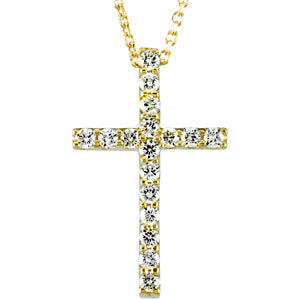 14K Yellow 1/4 CTW Petite Diamond Cross 18" Necklace - Siddiqui Jewelers