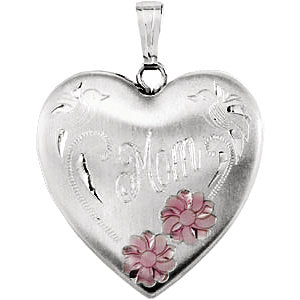 Sterling Silver 25.2x23.8 mm Mom Heart Locket with Enameled Flowers - Siddiqui Jewelers